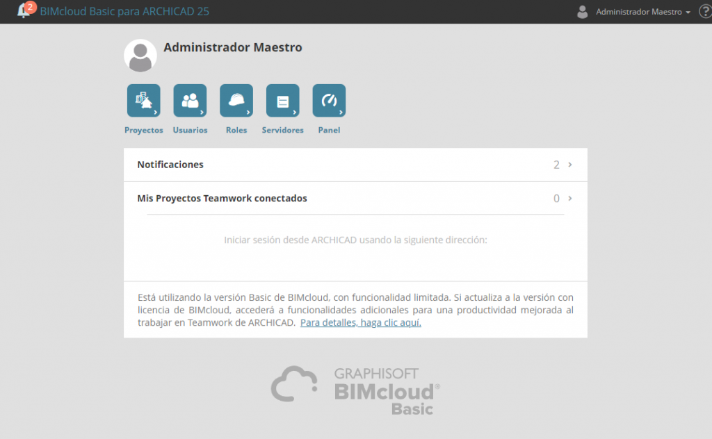 Descubre la interfaz de BIMcloud Basic Manager